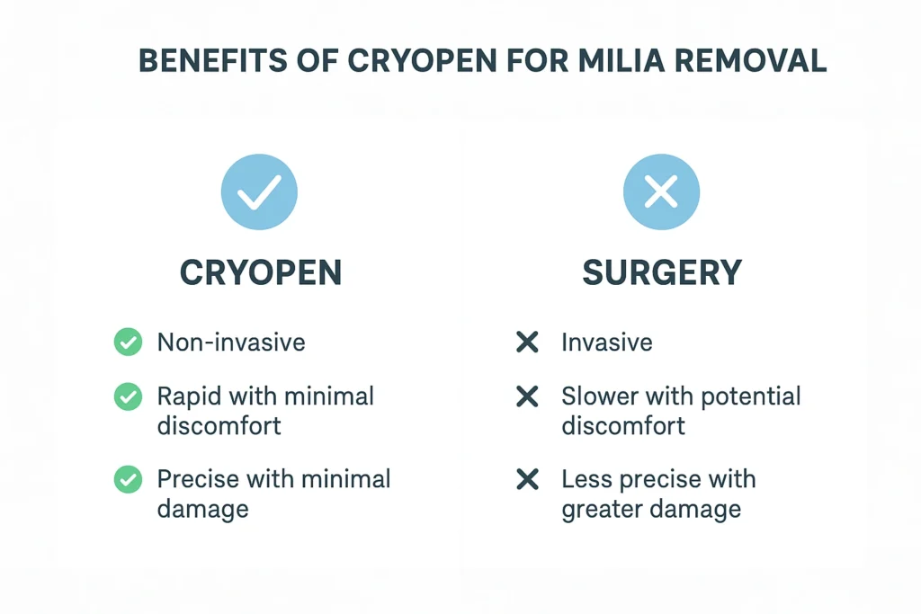 Benefits of cryopen for milia removal Tamworth compared to surgical treatments.