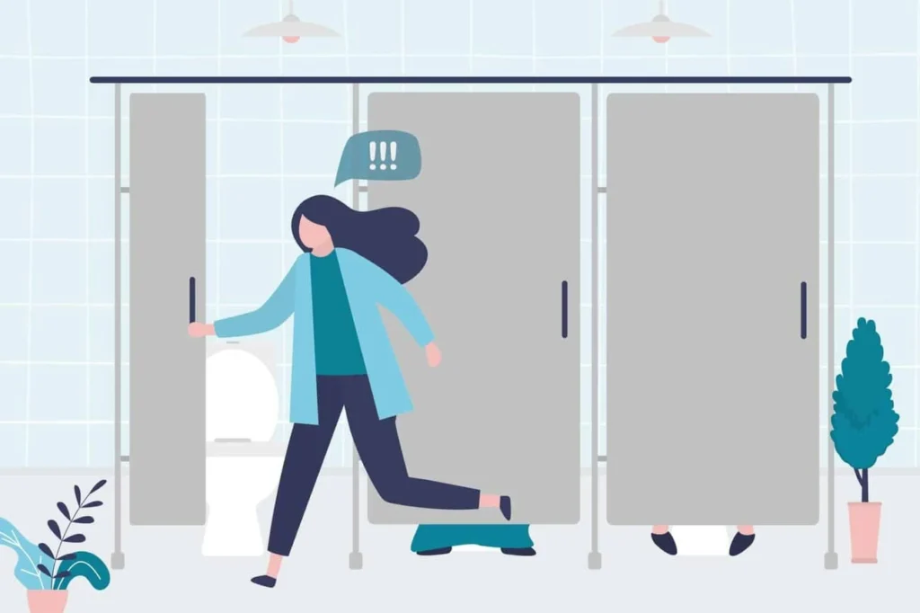 graphic of Urine incontinence Tamworth woman running to the toilet.