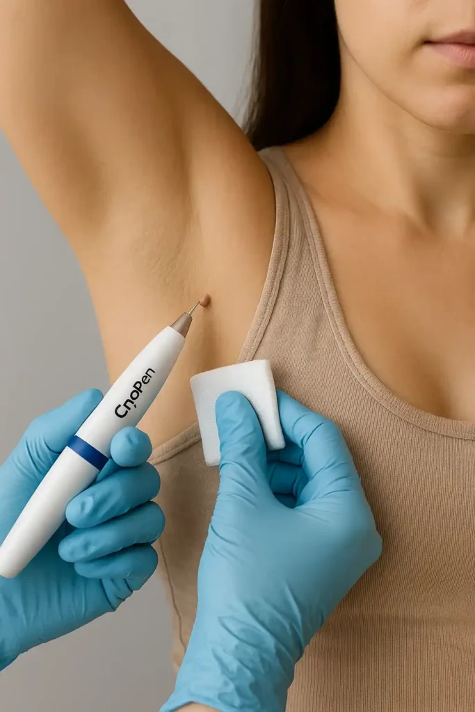 woman having cryopen to remove underarm skin tags Tamworth