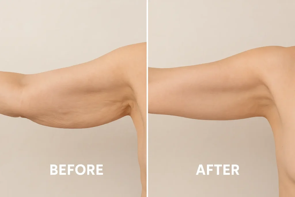 Picture of LA LIPO Tamworth before and after results of skin tightening treatment on the upper arms.