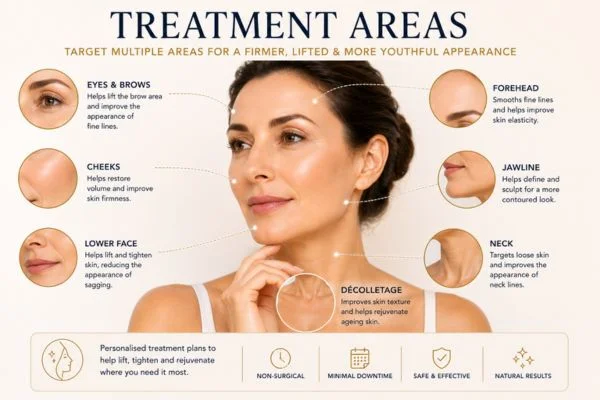 Areas of treatment for the ultimate lift tighten treatment Tamworth